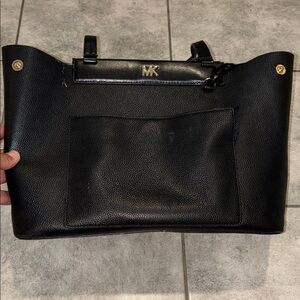 Michael Kors Black Pebbled Leather Laptop Tote with Gold Hardware